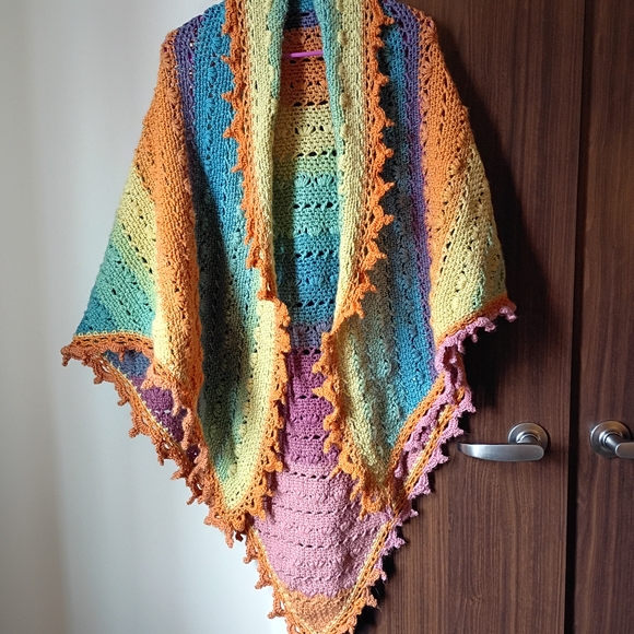 Hand Crafted Accessories - Hand Crafted Rainbow Crochet Shawl in Orange, Yellow, Green, Blue, Purple, Pink